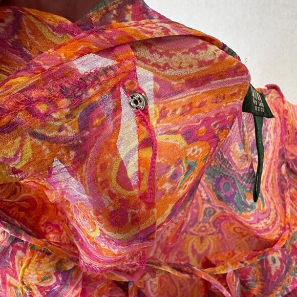 LRL Ralph Lauren Silk Chiffon Sheer Paisley Blouse Top Size M Petite Multicolor - Picture 7 of 12